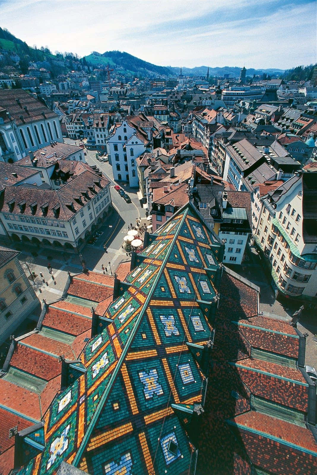 St Gallen Aerial View Tiled Roofs Wallpaper