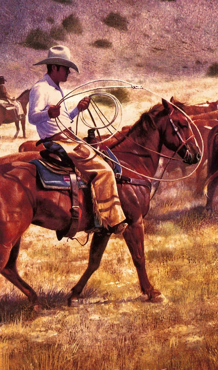 Stampede Through The Wild West With The Cowboy Iphone Wallpaper