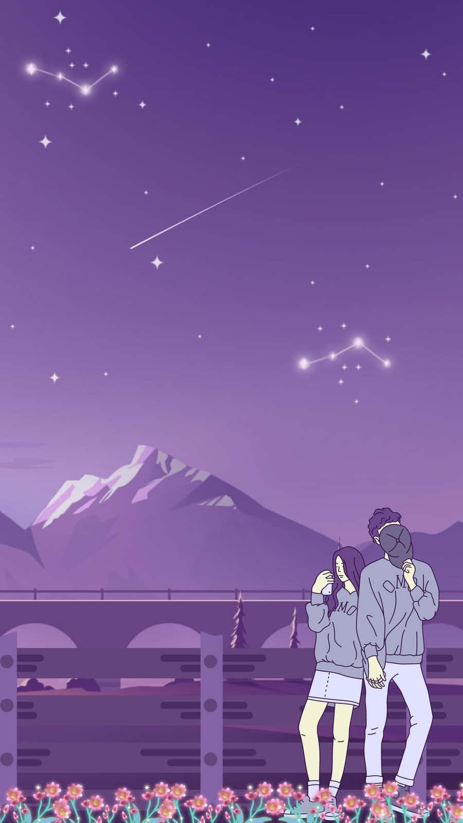 Stargazing Couple Romantic Aesthetic Wallpaper