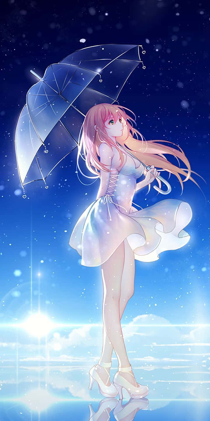 Starry Rain Night Anime Girl Wallpaper