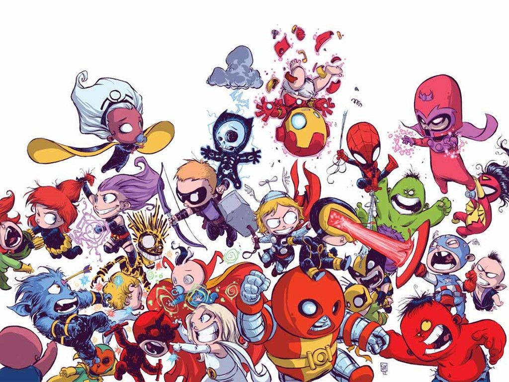 Start The Day Off With A Team Of Cute Marvel Characters Wallpaper