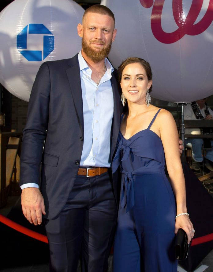 Stephen Strasburg With His Wife In An Event Wallpaper