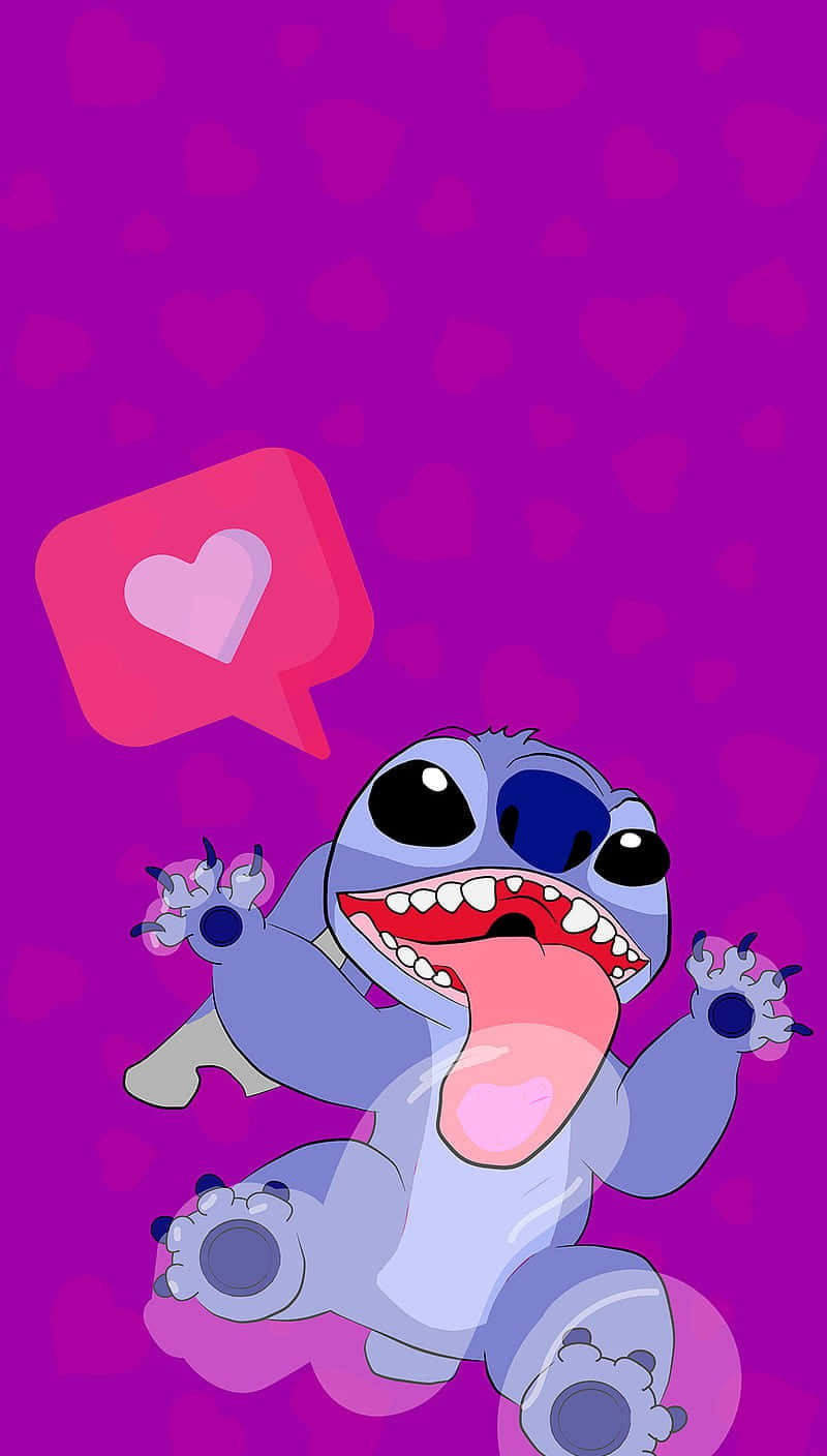 Stitch Expressing Love Purple Background Wallpaper