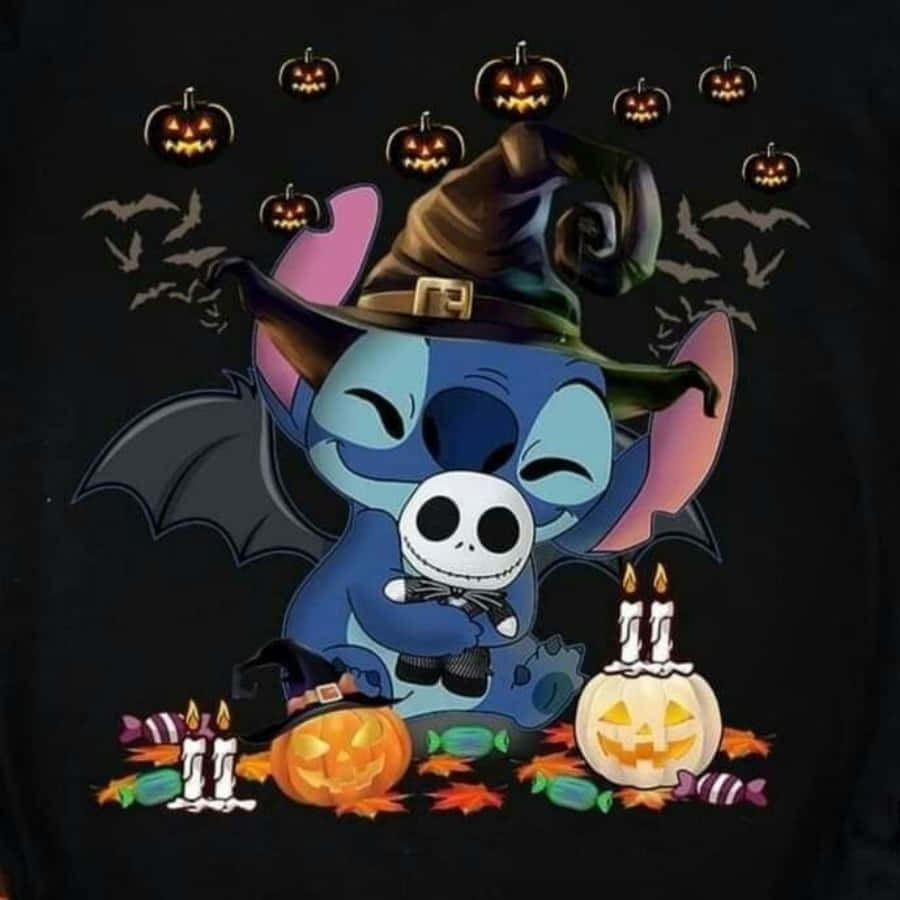 Stitch Hugging Skulled Bear Halloween Wallpaper