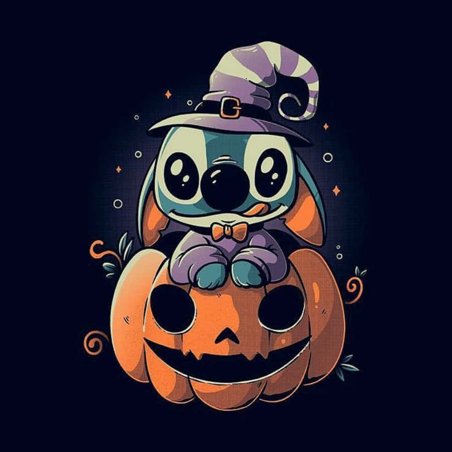 Stitch On A Halloween Pumpkin Wallpaper