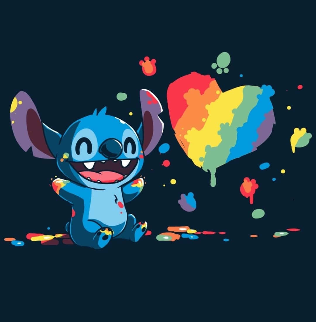 Stitch Valentines Day Heart Paint Splatter Wallpaper