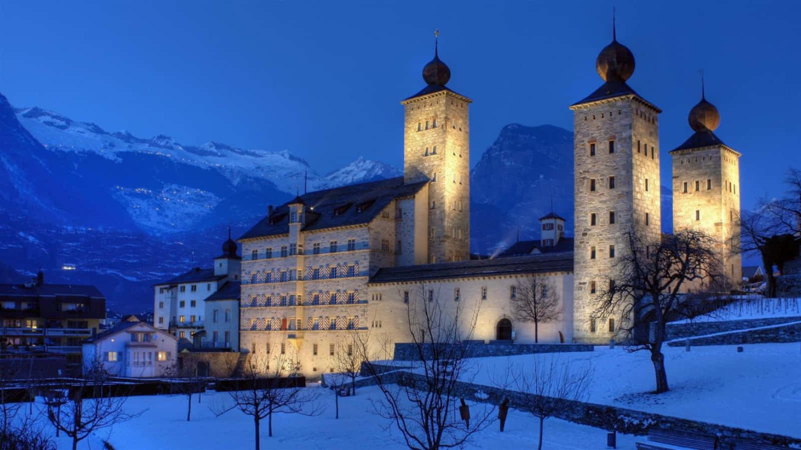 Stockalper_ Palace_ Brig_ Winter_ Night Wallpaper