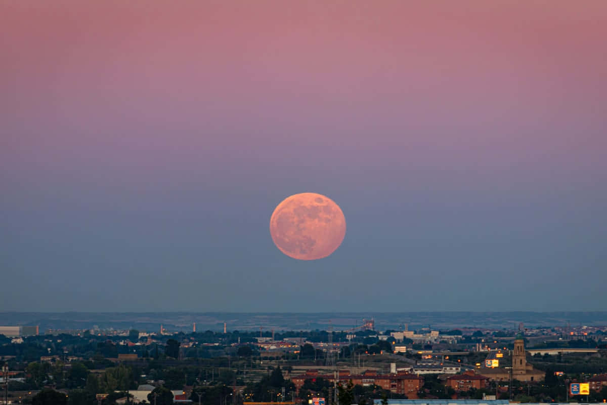 Strawberry Moon Over Cityscape.jpg Wallpaper