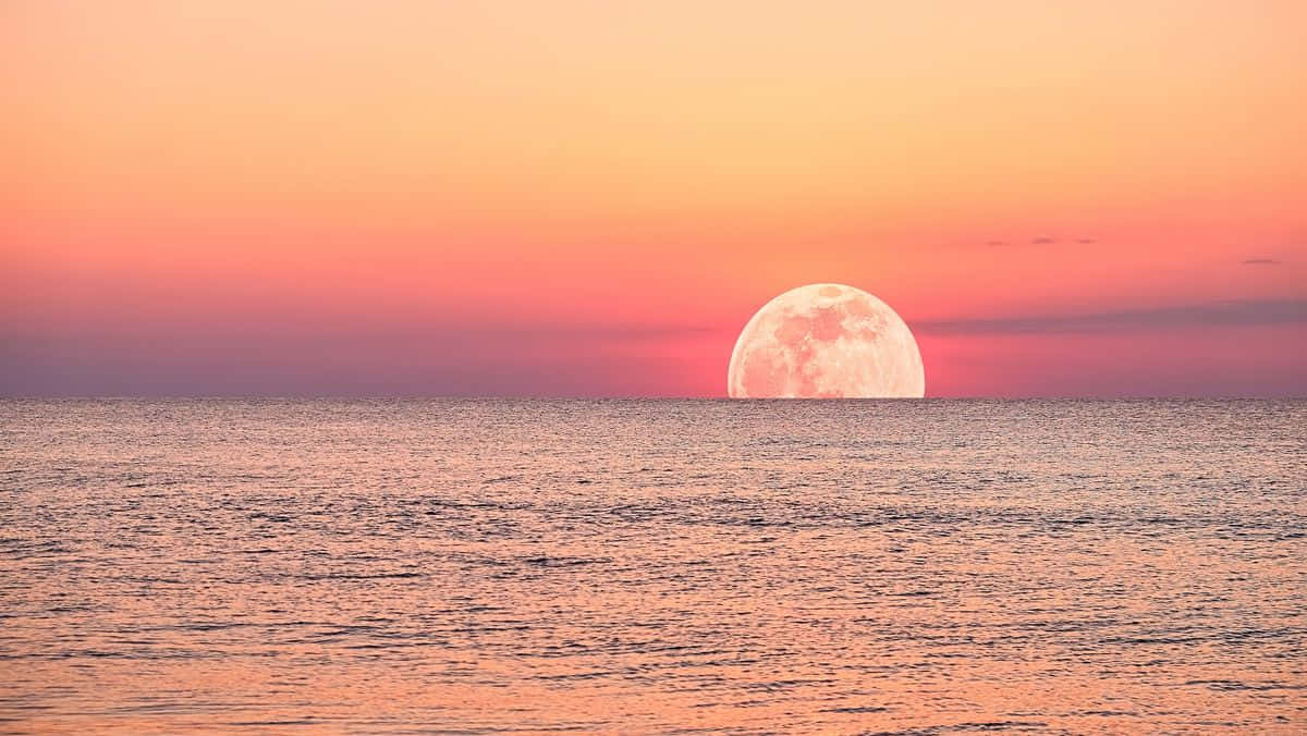 Strawberry Moon Over Ocean Wallpaper