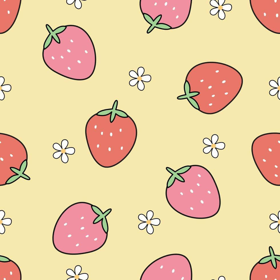 Strawberry Pattern_ Yellow Background Wallpaper