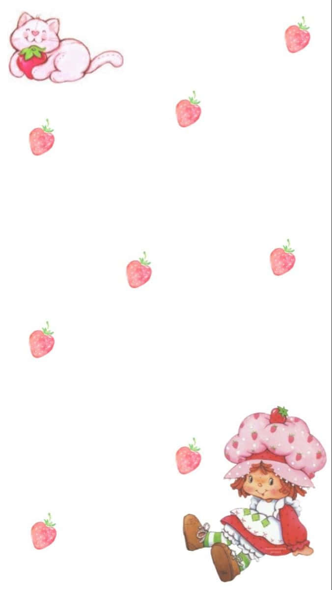 Strawberry Shortcake And Cat Illustration Wallpaper