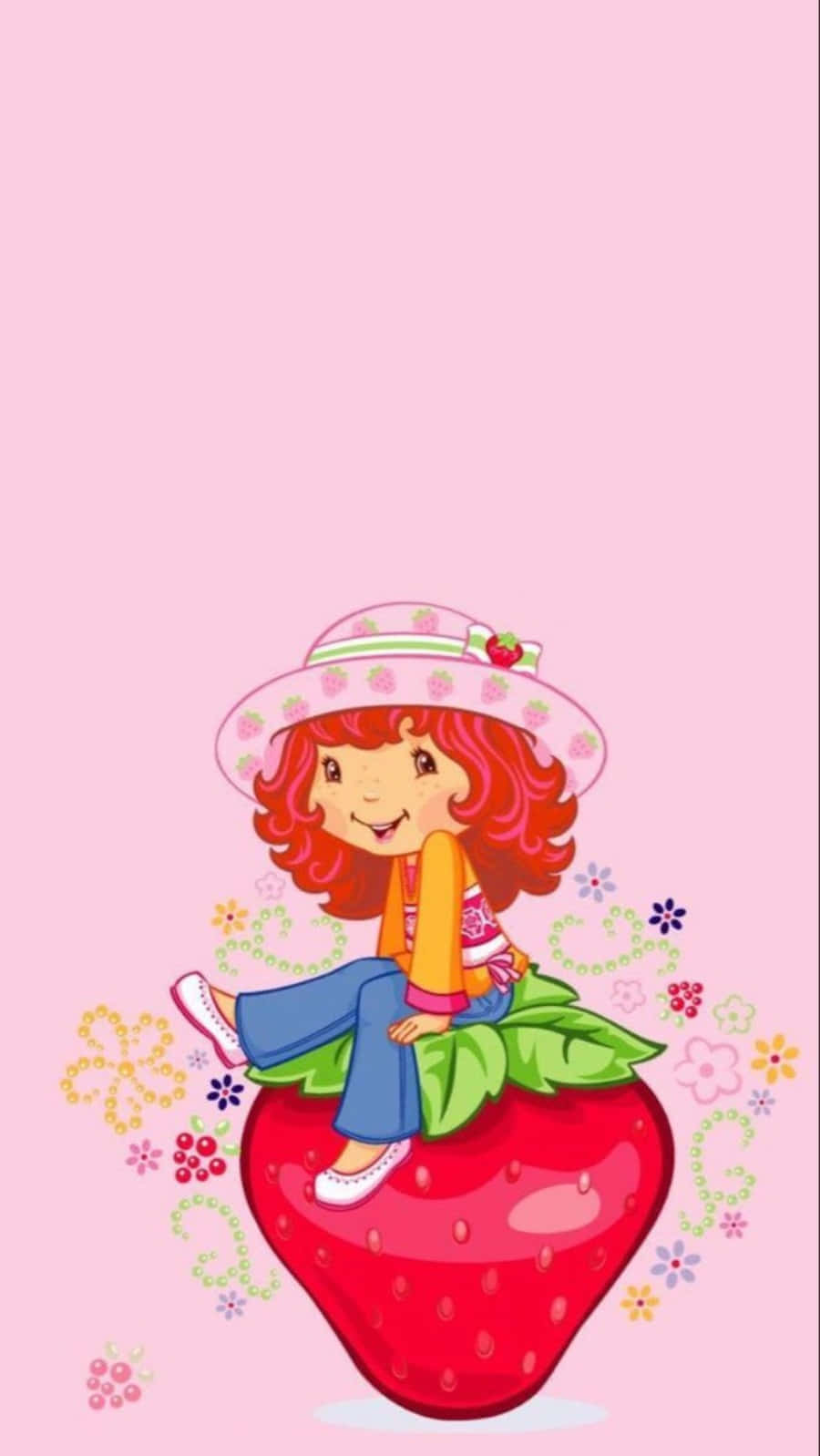 Strawberry Shortcake Character Sitting On Berry Wallpaper