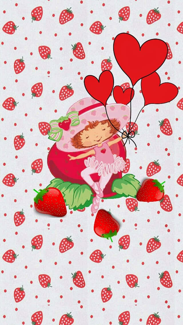 Strawberry Shortcake With Heart Balloons Wallpaper