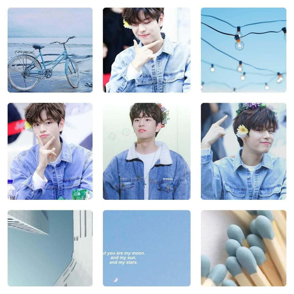 Stray Kids Denimand Blue Aesthetic Collage Wallpaper