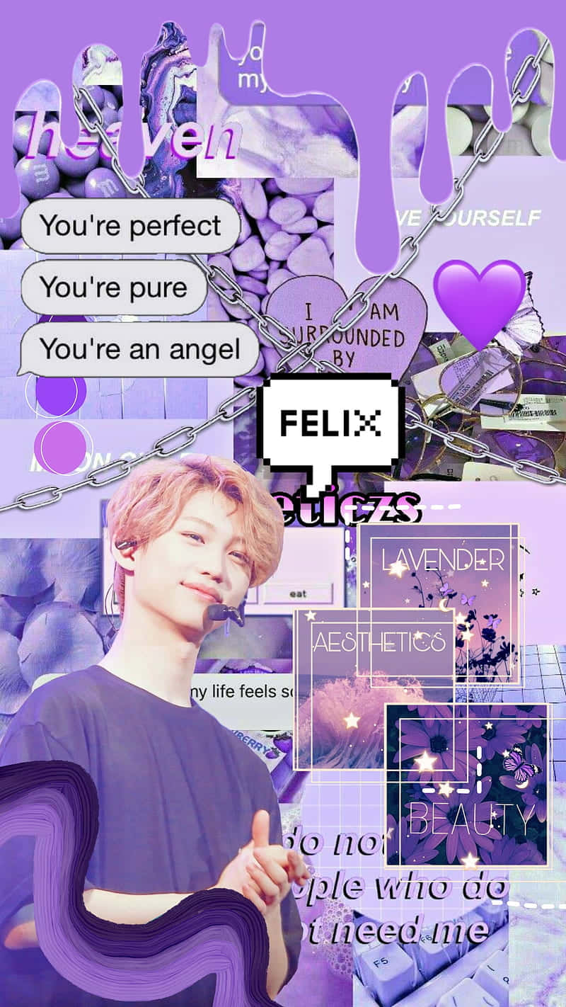 Stray Kids Felix Lavender Aesthetic Collage Wallpaper