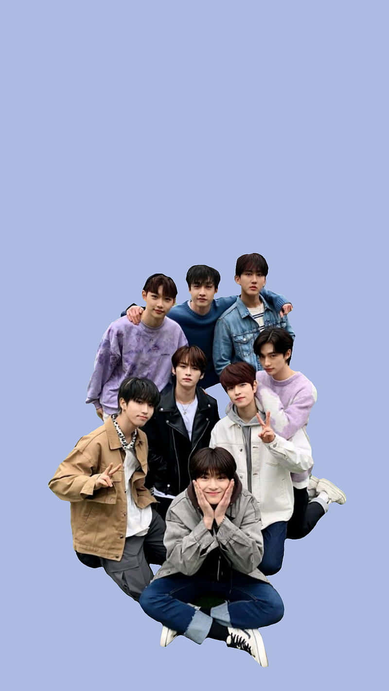 Stray Kids Group Pose Purple Background Wallpaper