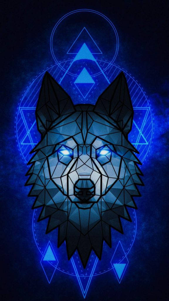 Striking Blue Wolf In Geometric Art Wallpaper