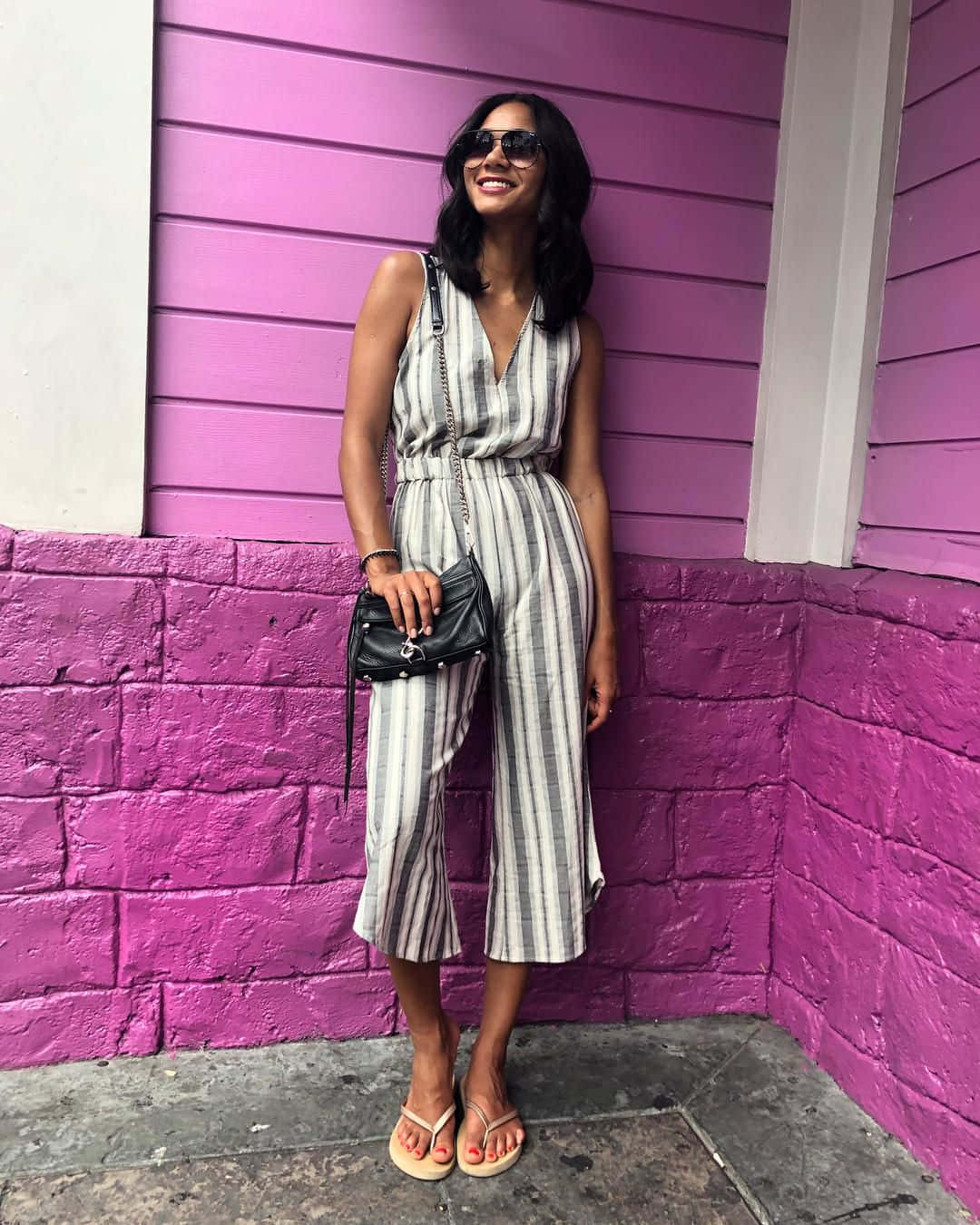 Striped Dressand Purple Wall Wallpaper