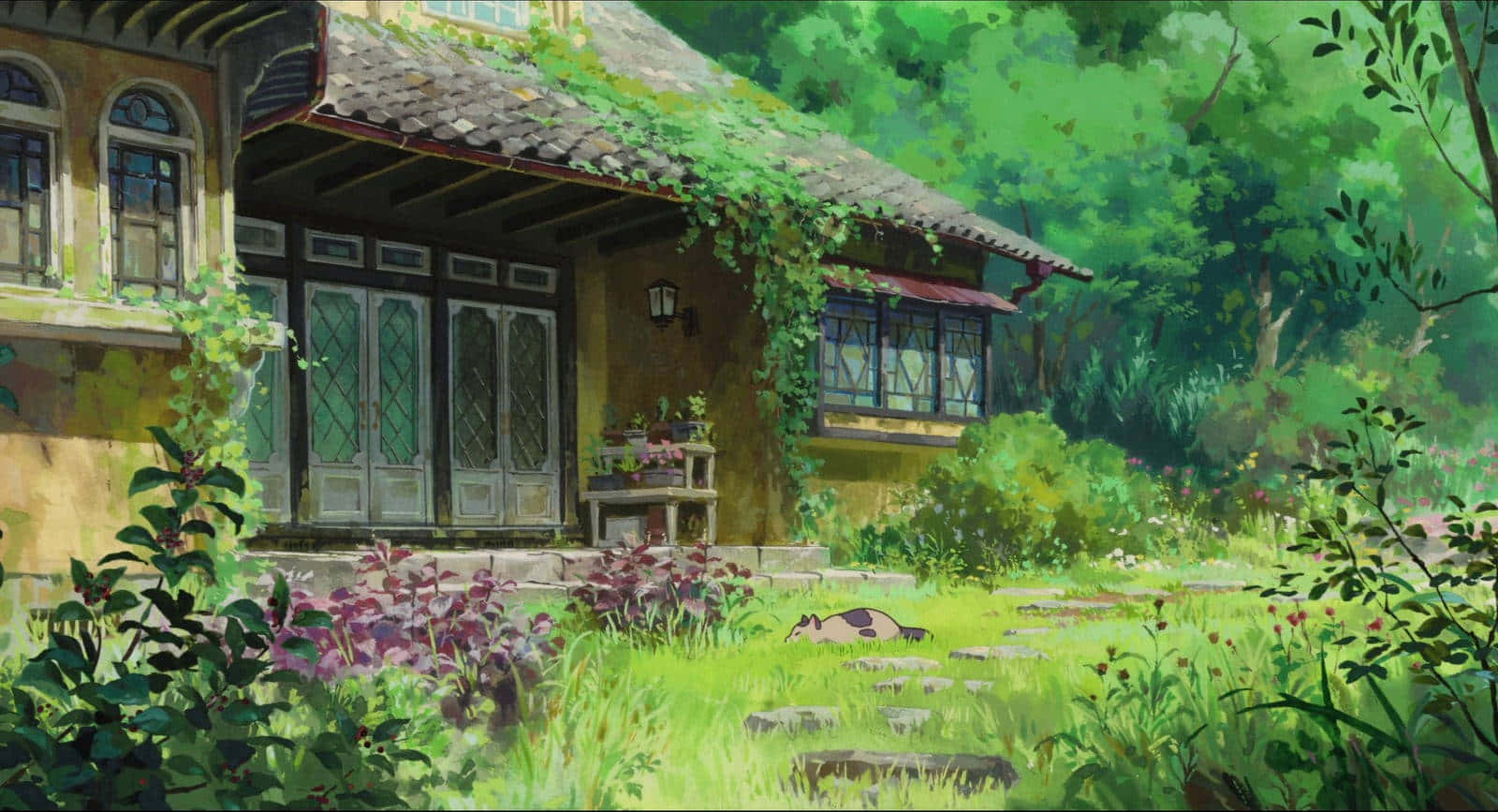 Studio Ghibli Garden Cottage Aesthetic Wallpaper