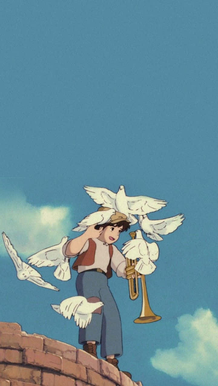 Studio Ghibli Trumpet Playerand Doves Wallpaper