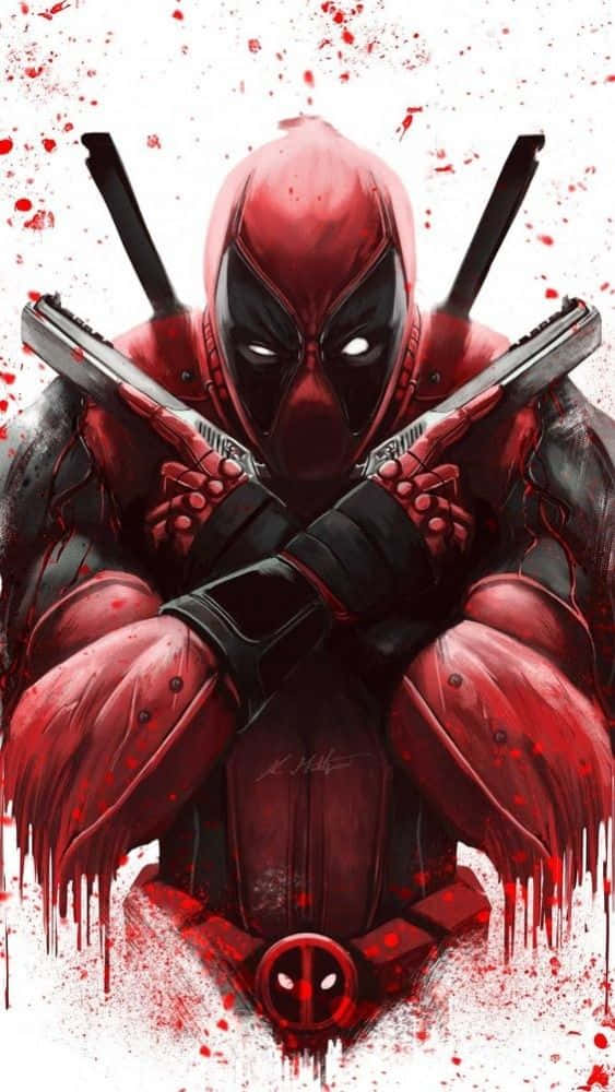 Stunning Deadpool Artwork In Action Wallpaper