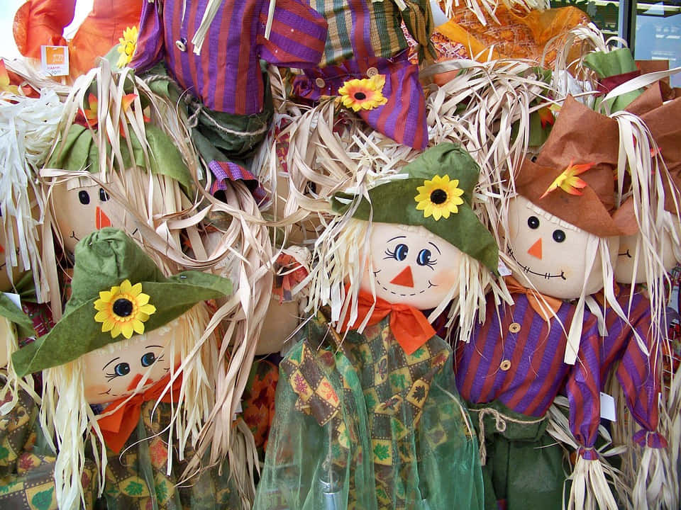 Stunning Fall Scarecrow In A Pumpkin Patch Wallpaper