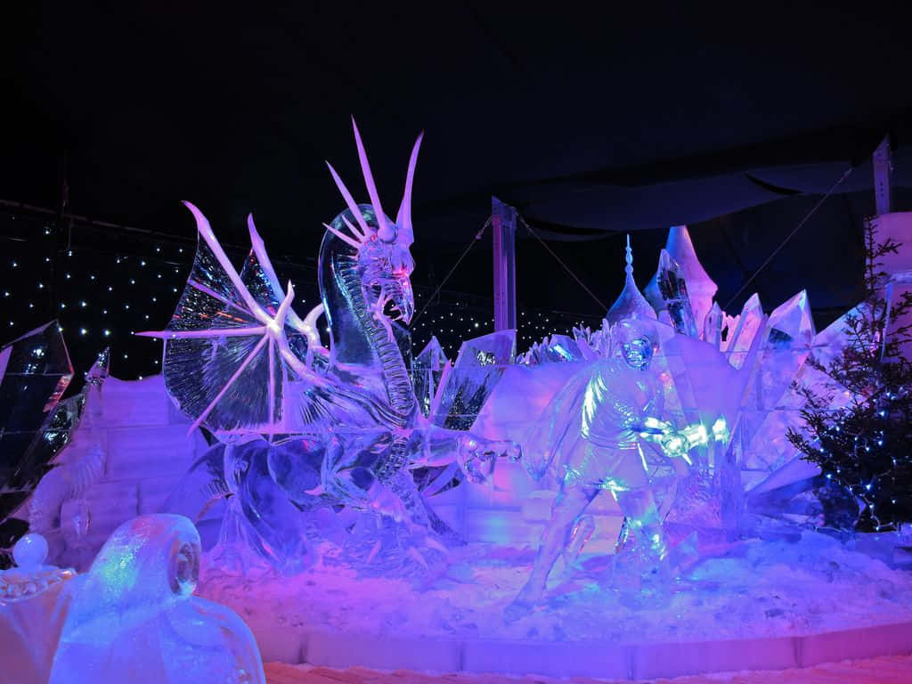 Stunning Ice Sculpture Art In Winter Wonderland Wallpaper