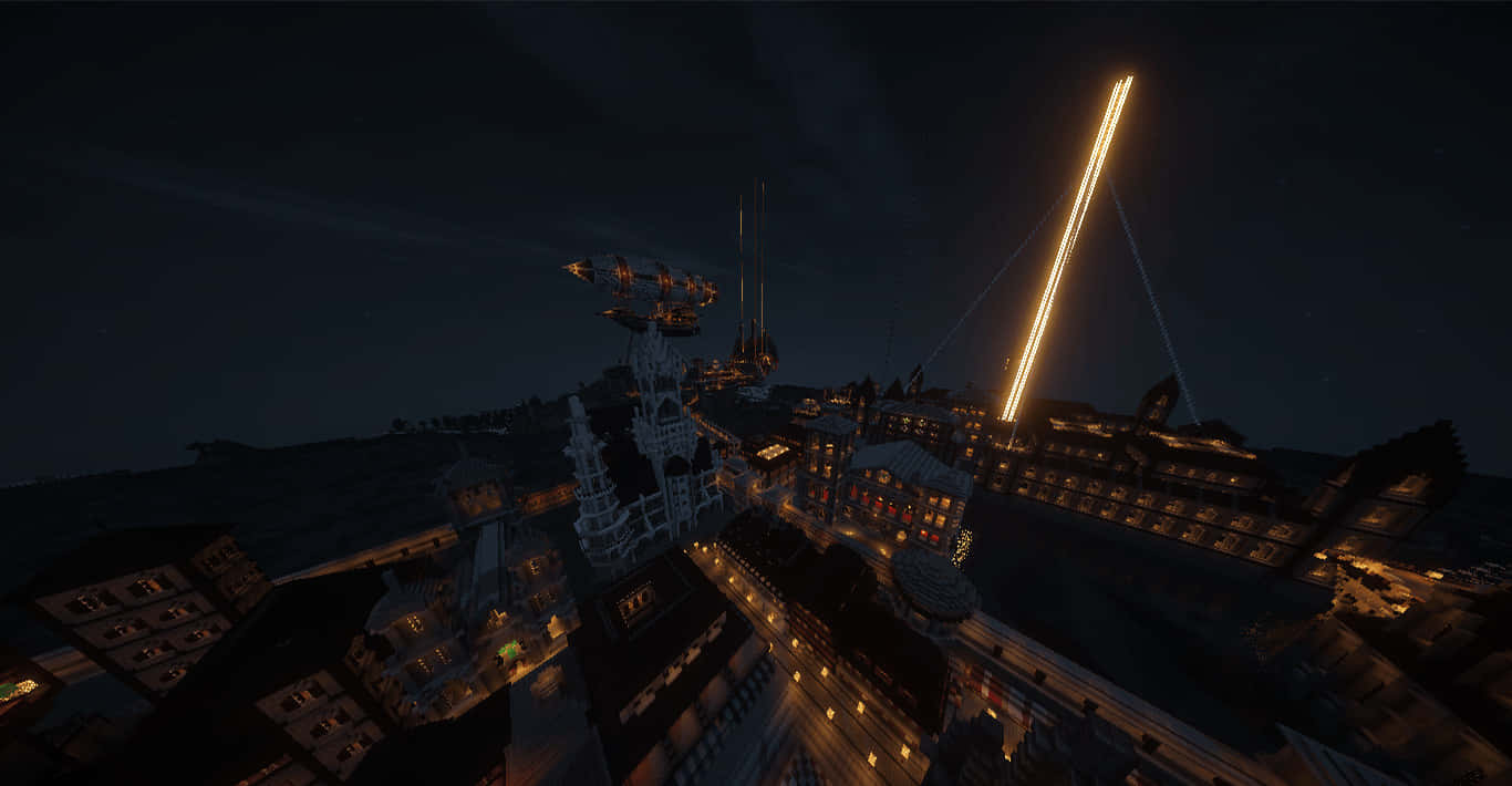 Stunning Minecraft Cityscape During Nighttime Wallpaper