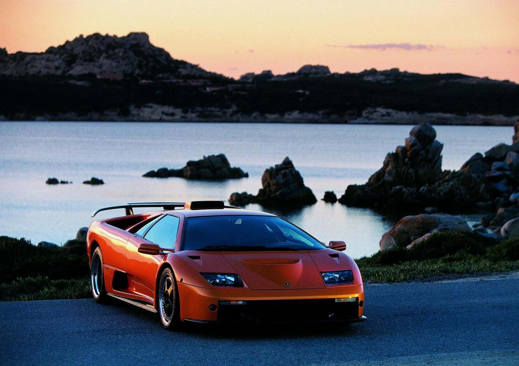 Stunning Red Lamborghini Diablo On The Road Wallpaper