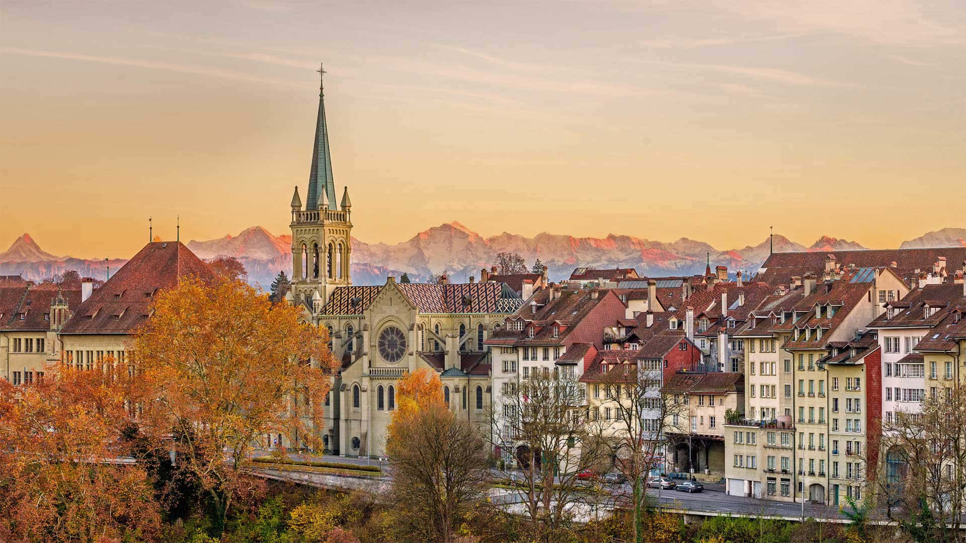 Stunning Sunset Over Historic Bern City Wallpaper