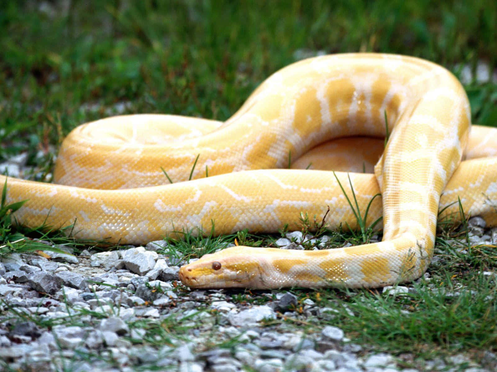 Stunning Yellow Snake Coiled On A Branch Wallpaper