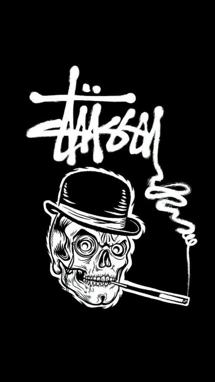 Stussy Skullwith Hatand Cigarette Wallpaper