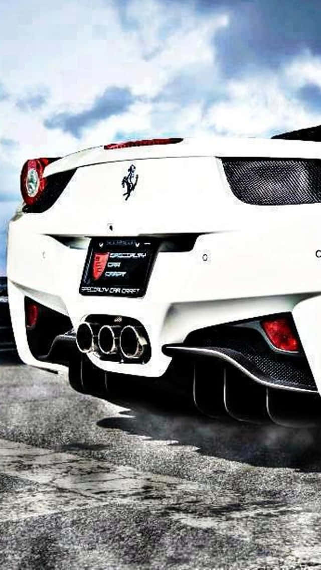 Style And Speed Meet In This White Ferrari Iphone. Wallpaper