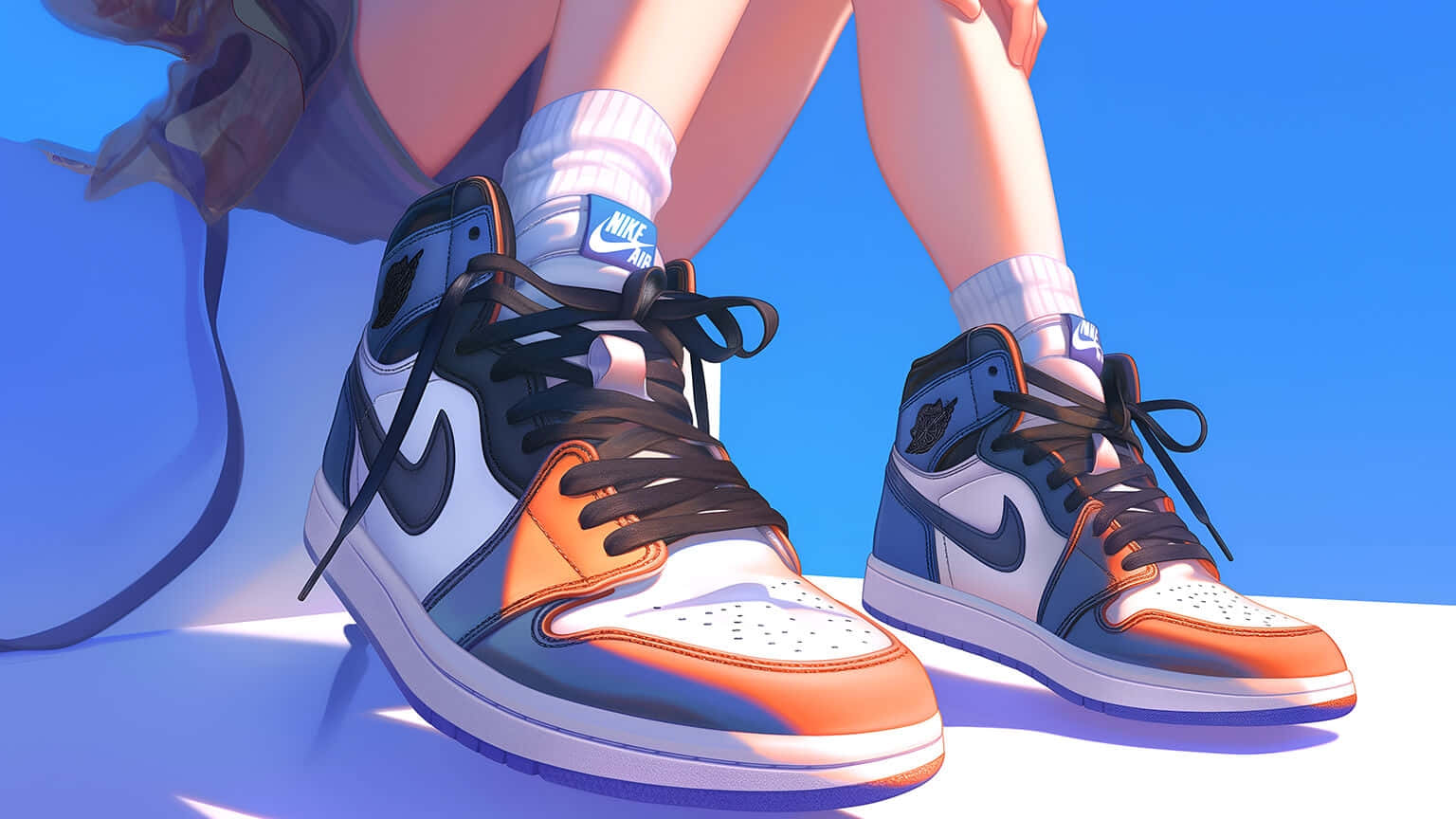 Stylish Blueand Orange Sneakers Wallpaper