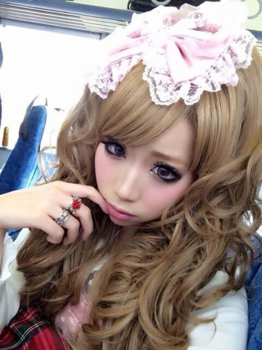 Stylish Gyaru Girl Posing In Trendy Outfit Wallpaper