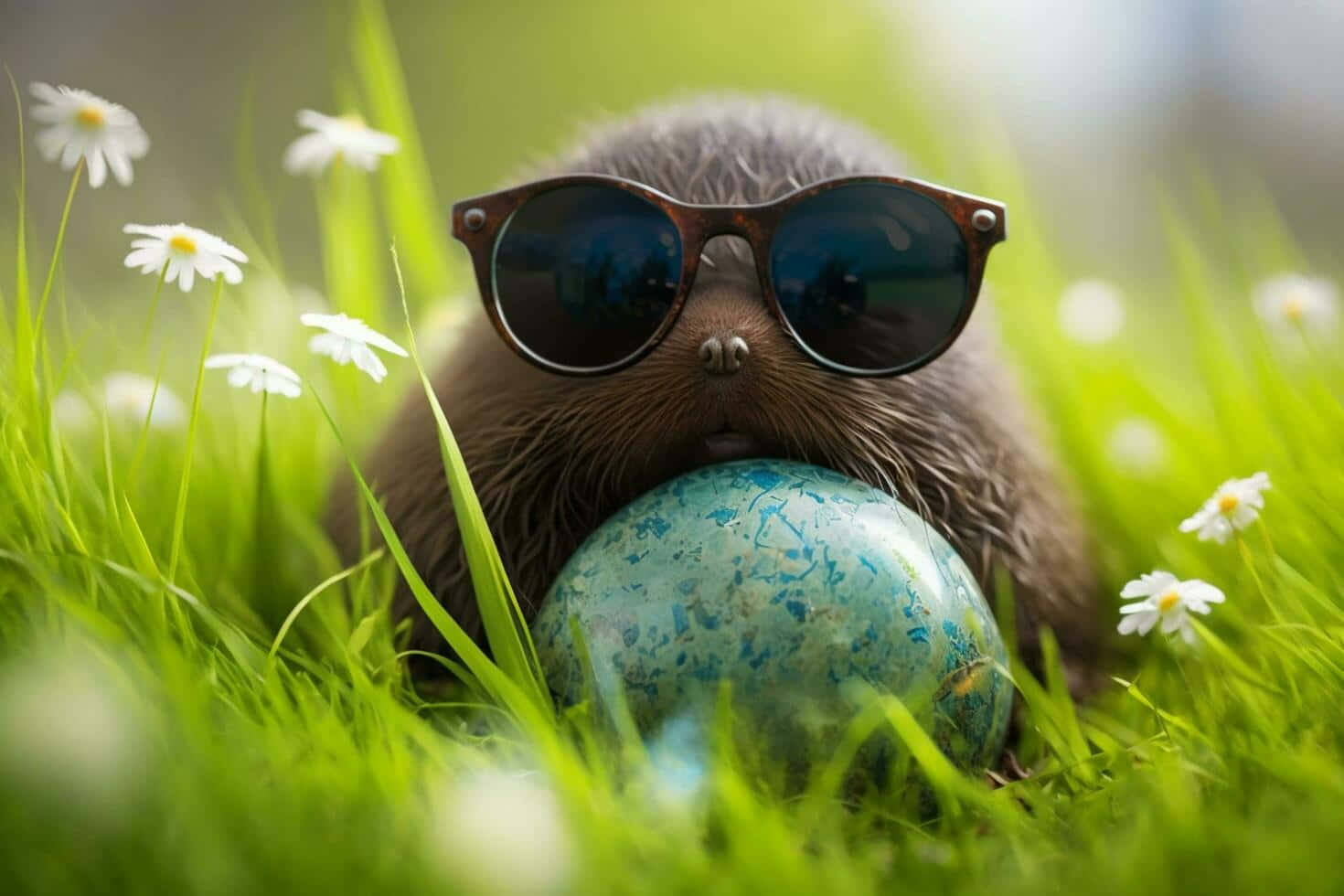 Stylish Molewith Sunglassesand Easter Egg Wallpaper