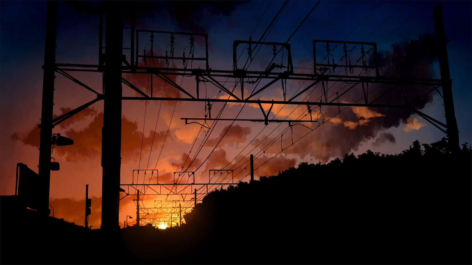 Subtle Anime Railway Utility Pole Wallpaper