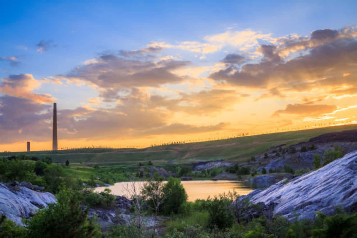 Sudbury Smokestack Sunset Landscape Wallpaper