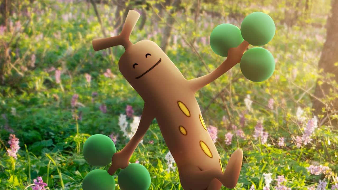 Sudowoodo Walking Joyfully In A Flower Field Wallpaper