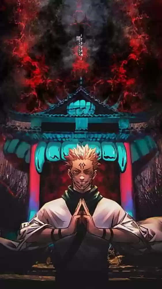 Sukuna Sitting Before Temple Art Wallpaper