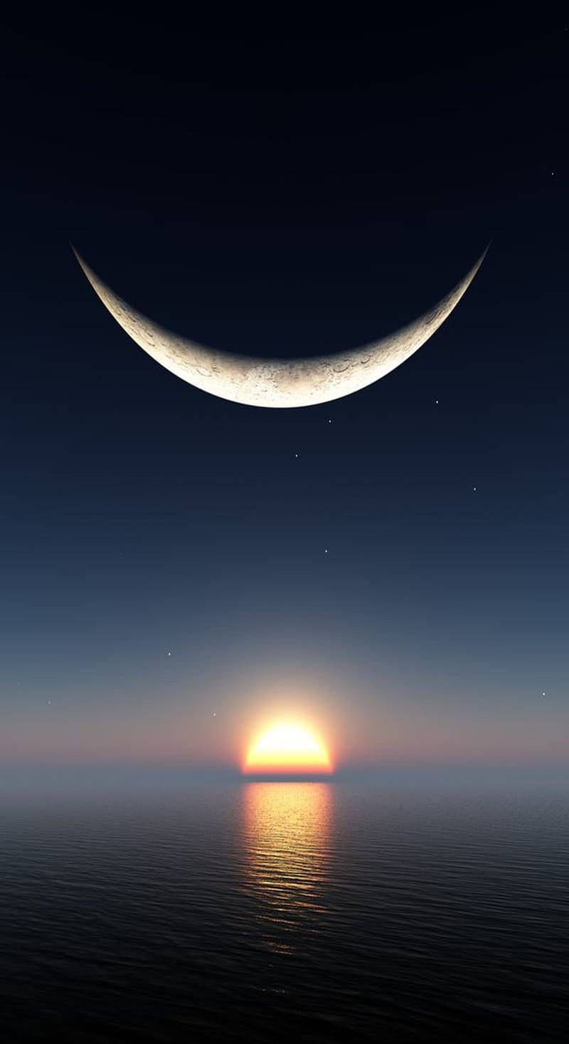 Sun And Moon Over The Ocean Wallpaper