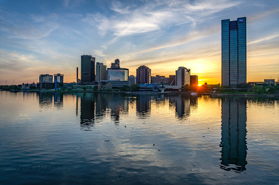 Sun Setting Behind Riverfront, Toledo Wallpaper