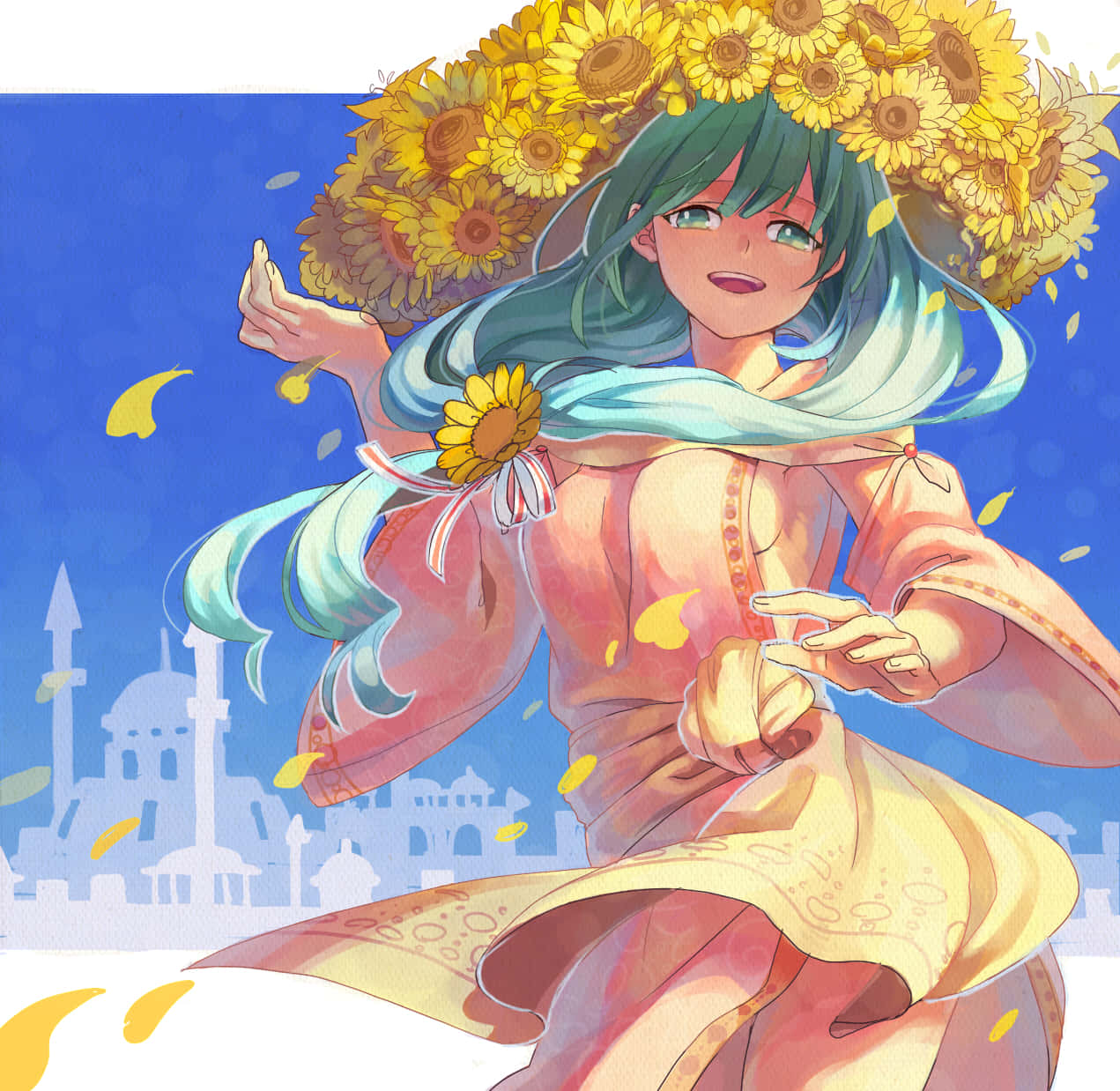 Sunflower_ Hat_ Anime_ Character Wallpaper