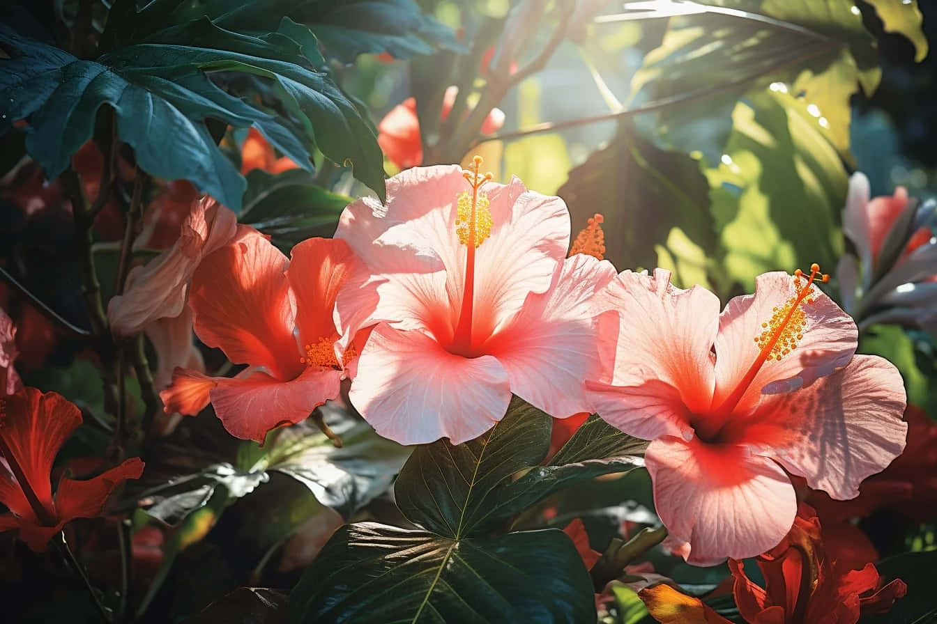 Sunlit Hibiscus Blooms Wallpaper