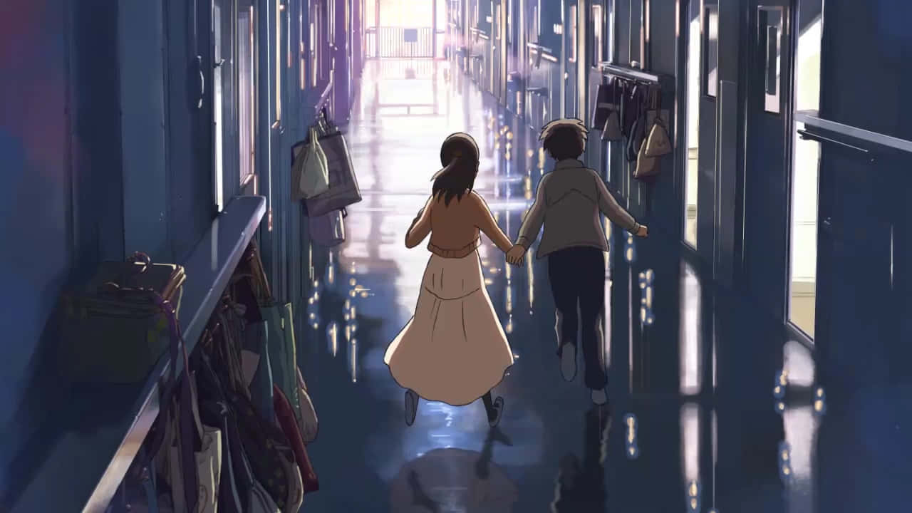 Sunlit School Hallway Anime Scene Wallpaper