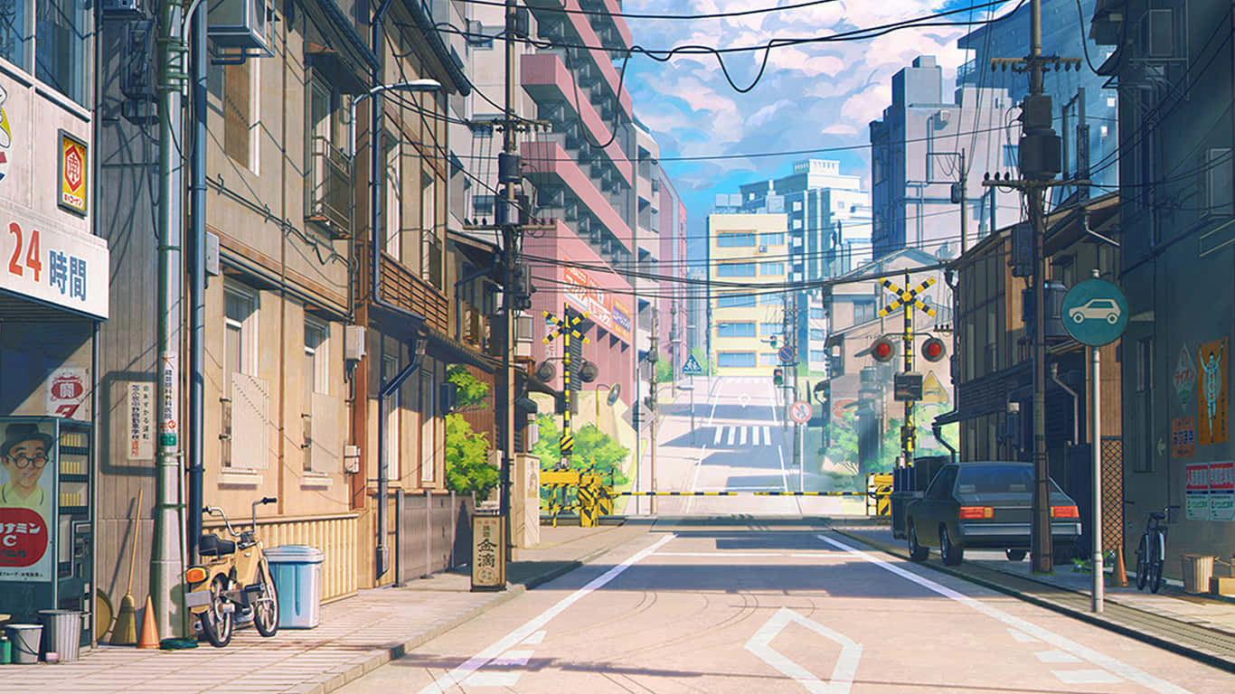 Sunny_ Anime_ Street_ Scene Wallpaper