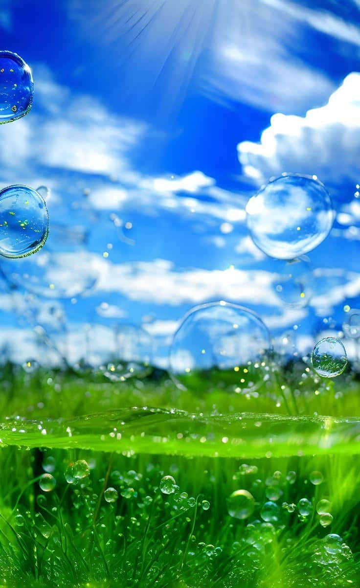 Sunny Meadow Bubbles Sky Wallpaper