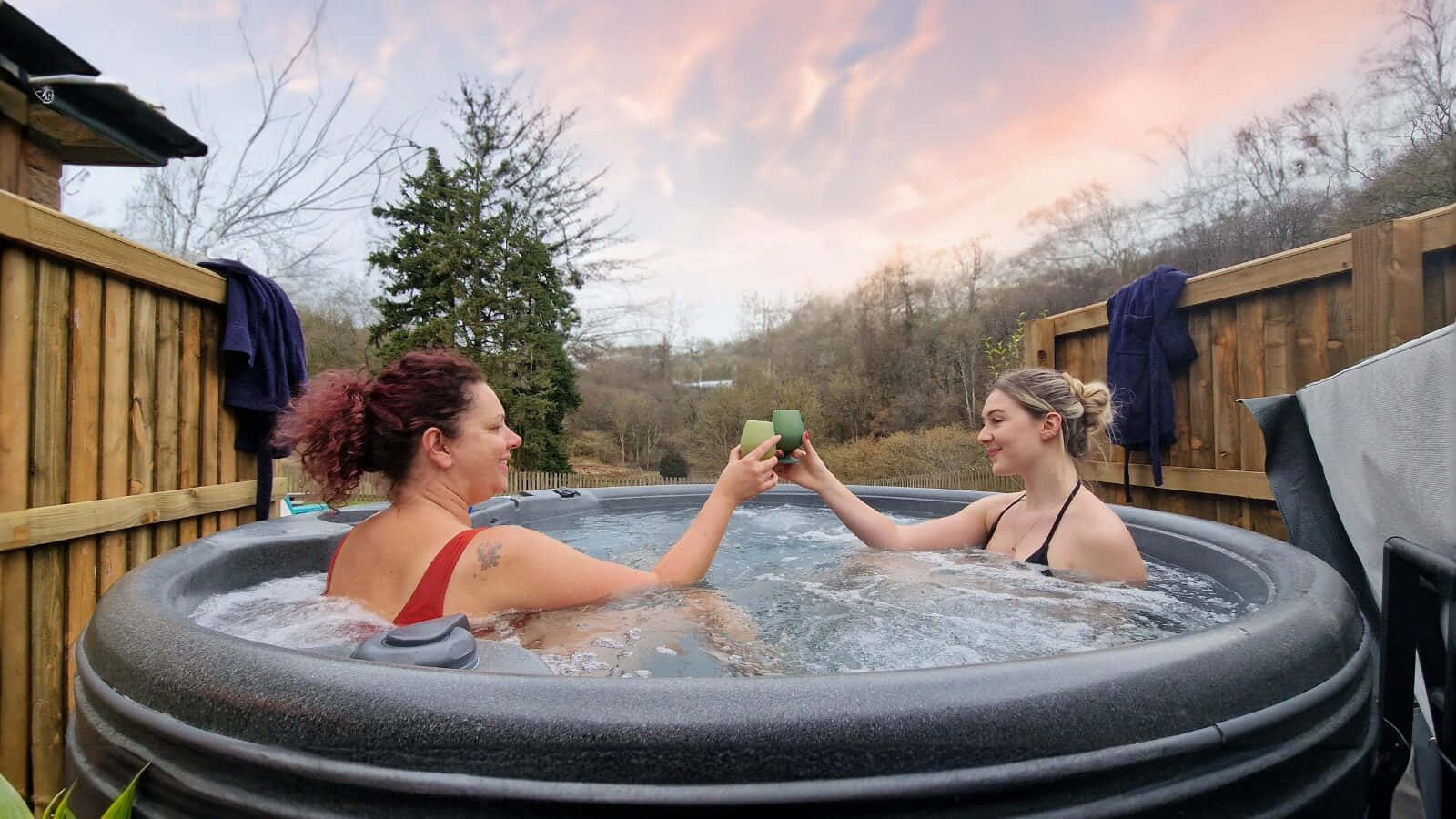 Sunset Hot Tub Toasting Wallpaper