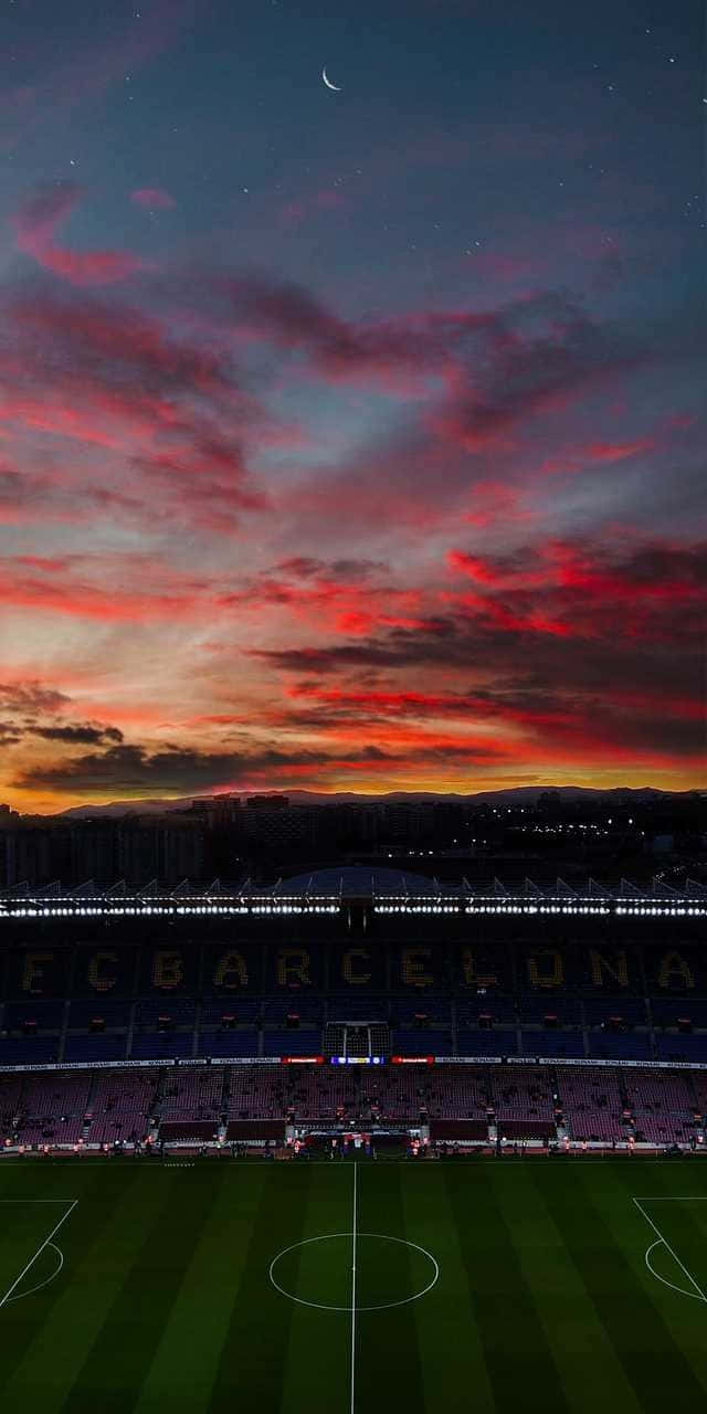 Sunset Over Barcelona Stadium Football Aesthetics Wallpaper