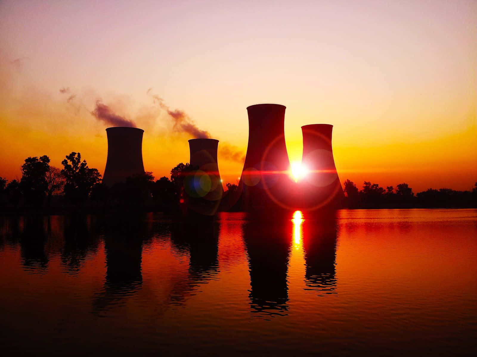 Sunset Over Cooling Towers Wallpaper